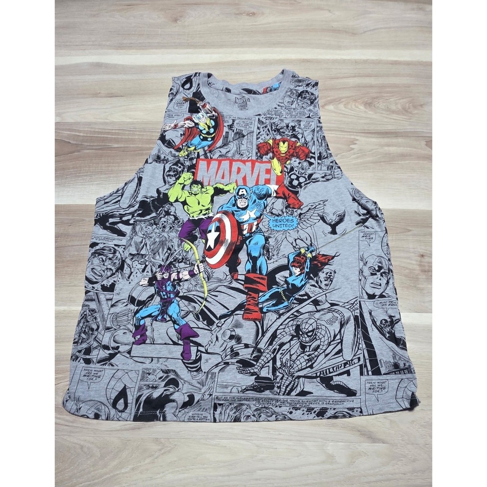 Marvel Tank Top Mens XL Gray Avengers Comic All Over Print Muscle‎ Tee Shirt